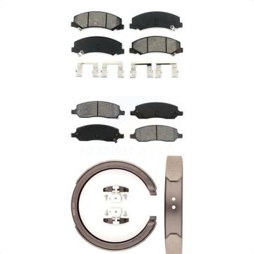 Front Rear Semi-Metallic Brake Pads & Parking Shoe Kit For Cadillac DTS With 5 Lug Wheels KSN-100722