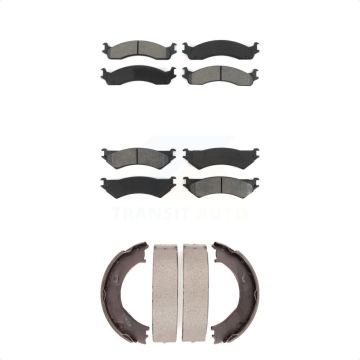 Front Rear Semi-Metallic Brake Pads Parking Shoe Kit For Ford E-350 Super Duty E-250 Club KSN-100773