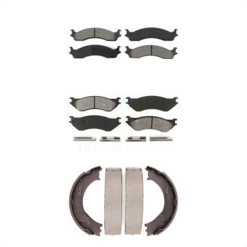 Front Rear Semi-Metallic Brake Pads & Parking Shoes Kit For 2001-2002 Dodge Ram 2500 3500 KSN-100778