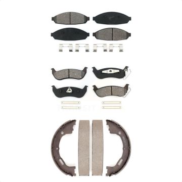 Front Rear Semi-Metallic Brake Pads Parking Shoe Kit For Mercury Grand Marquis Ford Crown KSN-100858