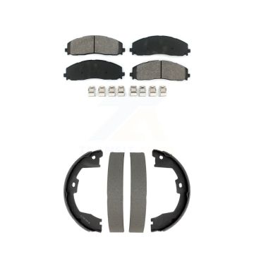 Front Rear Semi-Metallic Brake Pads & Drum Shoe Kit For Ford F-350 Super Duty F-250 F-450 KSN-100883