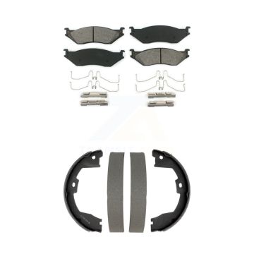 Front Rear Semi-Metallic Brake Pads And Drum Shoes Kit For Ford F-450 Super Duty KSN-100884