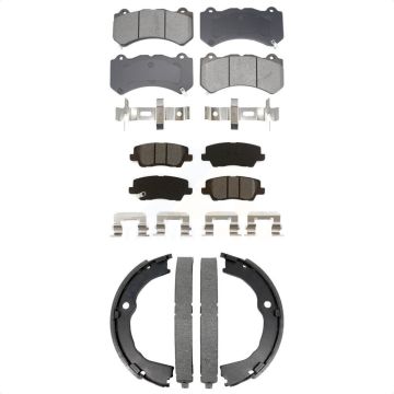 Front Rear Semi-Metallic Brake Pads & Parking Shoe Kit For 2015 Cadillac CTS V with Coupe KSN-100935