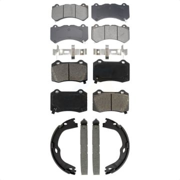 Front Rear Semi-Metallic Brake Pads And Parking Shoe Kit For 2016 Cadillac CTS V with RWD KSN-100941