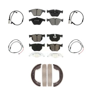 Front Rear Semi-Metallic Brake Pad & Wear Sensor Kit (7Pc) For 09-10 BMW 528i xDrive 3.0L KSW-100910