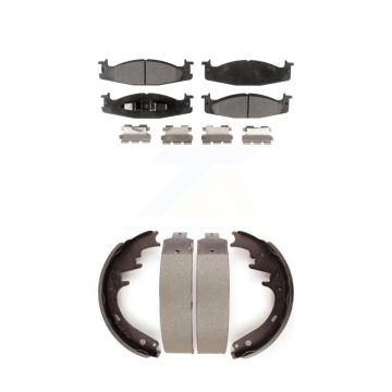 Front Rear Ceramic Brake Pads & Drum Shoes Kit For Ford F-150 Bronco E-150 Econoline Club KTN-100105