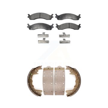 Front Rear Ceramic Brake Pads Drum Shoe Kit For Dodge Ram 2500 Ford F-350 E-350 Econoline KTN-100120