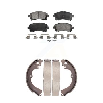 Front Rear Ceramic Brake Pads & Drum Shoes Kit For Subaru Impreza Forester Outback Legacy KTN-100137