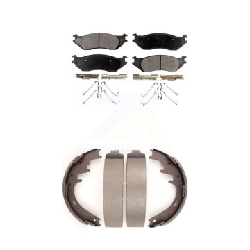 Front Rear Ceramic Brake Pads And Drum Shoes Kit For Ford E-150 Club Wagon KTN-100221