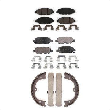 Front Rear Ceramic Brake Pads & Parking Shoe Kit For Nissan Pathfinder INFINITI QX60 JX35 KTN-100542