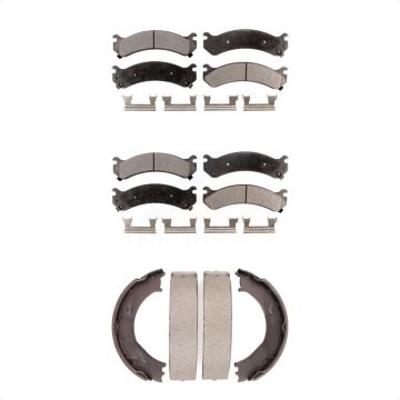 Front Rear Ceramic Brake Pads Parking Shoe Kit For Chevrolet GMC Silverado 3500 Sierra HD KTN-100663