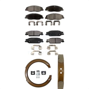Front Rear Ceramic Brake Pads And Parking Shoes Kit For Cadillac STS With Base Brakes KTN-100703
