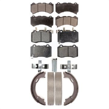 Front Rear Ceramic Brake Pads And Parking Shoes Kit For Dodge Charger Challenger KTN-100708