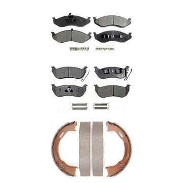 Front Rear Ceramic Brake Pads And Parking Shoes Kit For Jeep Wrangler TJ KTN-100710