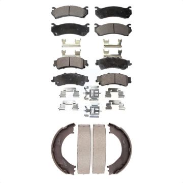 Front Rear Ceramic Brake Pads & Parking Shoes Kit For Chevrolet Silverado 1500 GMC Sierra KTN-100737