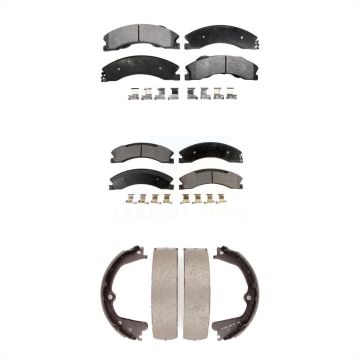 Front Rear Ceramic Brake Pads & Parking Shoe Kit For Nissan NV2500 TITAN XD NV3500 NV1500 KTN-100748