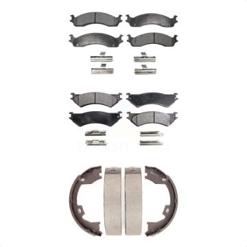 Front Rear Ceramic Brake Pads Parking Shoe Kit For Ford E-350 Super Duty E-250 Club Wagon KTN-100756