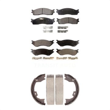 Front Rear Ceramic Brake Pads And Parking Shoes Kit For Dodge Ram 1500 3500 2500 KTN-100789