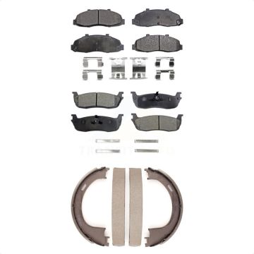 Front Rear Ceramic Brake Pads Parking Shoes Kit For Ford F-150 Heritage Lincoln Blackwood KTN-100806