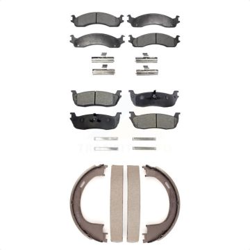 Front Rear Ceramic Brake Pads Parking Shoe Kit For 1997-1999 Ford F-250 With 8 Lug Wheels KTN-100807