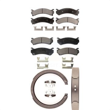 Front Rear Ceramic Brake Pads Parking Shoe Kit For GMC Chevrolet Sierra 2500 HD Silverado KTN-100823