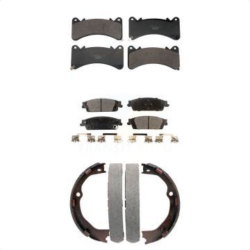 Front Rear Ceramic Brake Pads Parking Shoe Kit For GMC Chevrolet Sierra 1500 Silverado LD KTN-100938