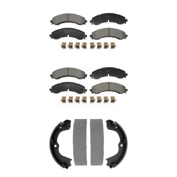 Front Rear Ceramic Brake Pads Parking Shoe Kit For GMC Chevrolet Sierra 2500 HD Silverado KTN-100969