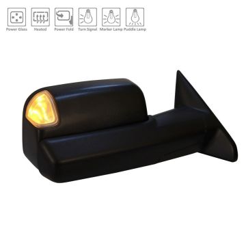 Door Mirror Right w/Towing Pkg w/o Blind Spot Sensor w/o Memory Power Folding Black for Ram 2500 3500