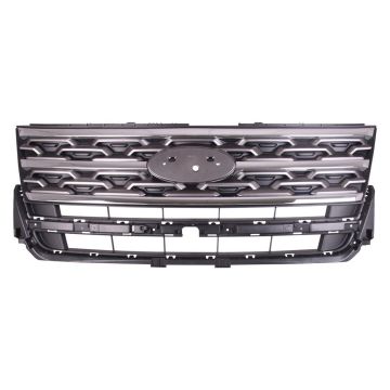 Grille Assembly w/o Sport Appearance Pkg Light Gray & Chrome Molding for Ford Explorer XLT 2018-2019