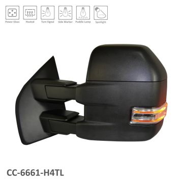 Door Mirror Assembly Left Trailer Tow Type Manual Dual Sail Telescopic w/Signal Lamps Black for Ford F-150 2015-2018