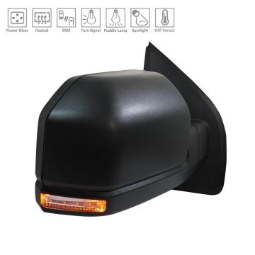 Door Mirror Assembly Right Standard Type Heated w/Blind Spot Detection w/Spot Lamp Black for Ford F-150 2018