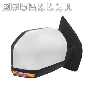Door Mirror Assembly Right Standard w/o Side View Camera w/Spot Light w/BLIS Chrome for Ford F-150 2018