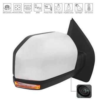 Door Mirror Assembly Right Standard w/Side View Camera w/BLIS w/Spot Lamp Chrome for Ford F-150 2018