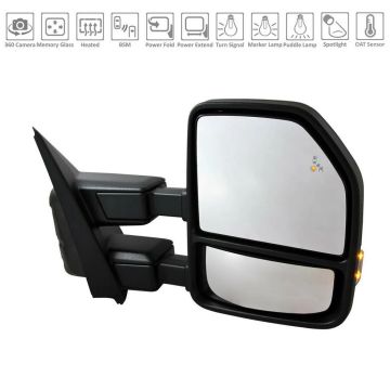 Door Mirror Assembly Right Power Telescoping w/Blind Spot Det w/S/V Camera Text/Chrome Cap for Ford F-150 2019-2020
