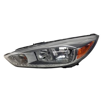 Headlight Assembly Composite Left Halogen Aluminum Bezel w/o Signature Lighting Bulb DRL CAPA for Ford Focus 2015-2018