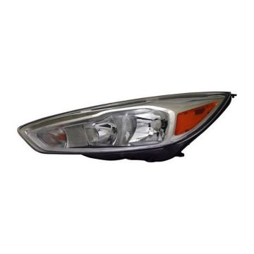 Headlight Assembly Composite Left Halogen Aluminum Bezel w/Signature Lighting LED DRL CAPA for Ford Focus 2015-2018