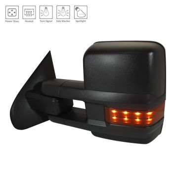 Door Mirror Assembly Left Trailer Tow Type Power w/o Signal Lamps Manual Extend/Manual Folding Black for Chevrolet Silverado 1500 2015-2017
