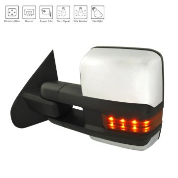Door Mirror Assembly Left Trailer Tow Type Power w/Signal Lamps Manual Ext/Power Fold Chrome for Chevrolet Silverado 1500 Silverado 1500 LD Silverado 2500 HD Silverado 3500 HD GMC Sierra 1500 Sierra 2500 HD Sierra 3500 HD