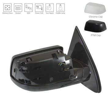 Door Mirror Assembly Right Power-Folding w/BLIS w/PTM & Chrome Covers for Chevrolet Suburban Tahoe GMC Yukon Yukon XL
