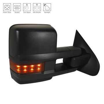 Door Mirror Assembly Right Trailer Tow Type Power w/o Signal Lamps Manual Extend/Manual Folding Black for Chevrolet Silverado 1500 2015-2017