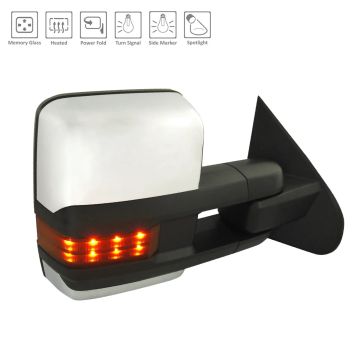 Door Mirror Assembly Right Trailer Tow Type Power w/Signal Lamps Manual Ext/Power Fold Chrome for Chevrolet Silverado 1500 Silverado 1500 LD Silverado 2500 HD Silverado 3500 HD GMC Sierra 1500 Sierra 2500 HD Sierra 3500 HD