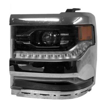 Headlight Assembly Composite Left LED Chrome Bezel CAPA for Chevrolet Silverado 1500 2016-2018