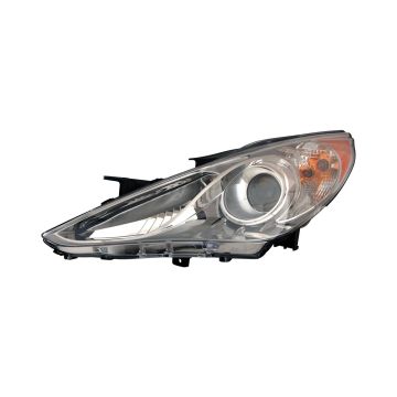Headlight Assembly Composite Left Halogen Type 2 Chrome Bezel CAPA for Hyundai Sonata Limited SE 2011-2014