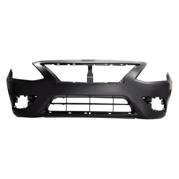 Bumper Cover Front w/Chrome Insert Primed CAPA for Nissan Versa Sedan 2015-2018