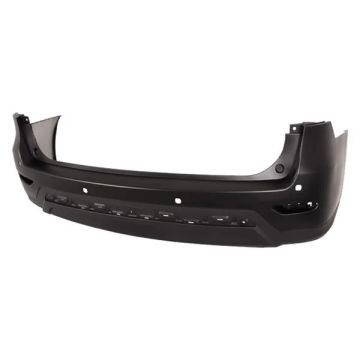 Bumper Cover Rear w/Object Sensors w/o Towing Hitch Textured Lower Primed CAPA for Nissan Pathfinder 2013-2016