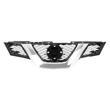 Grille Assembly w/o Premium Pkg w/o Camera Hole To 3-15 Black/Chrome CAPA for Nissan Rogue S SV 2014-2015