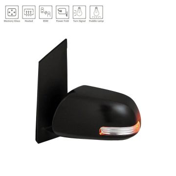 Door Mirror Assembly Left Power Heated w/Blind Spot Detection w/Memory Black (Code 202) for Toyota Sienna 2013-2014