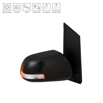 Door Mirror Assembly Right Power Heated w/Blind Spot Detection w/Memory Black (Code 202) for Toyota Sienna 2013-2014