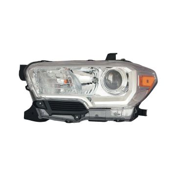 Headlight Assembly Composite Left Halogen w/o LED DRL w/o Fog Lamps Chrome Bezel CAPA for Toyota Tacoma 2016-2018