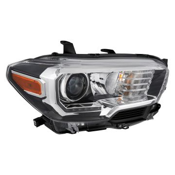 Headlight Assembly Composite Right Halogen w/LED DRL w/Fog Lamps Black Bezel for Toyota Tacoma 2016-2023